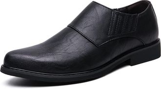 Generic Dress Shoes for Men Lace Up Burnish Round Toe Vegan Leather Block Heel Low Top Rubber Sole Resistant Non Slip Classic(Black,7.5 UK)