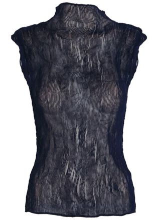 Issey Miyake Twist Pleated Semi-sheer Chiffon top - Navy - 2