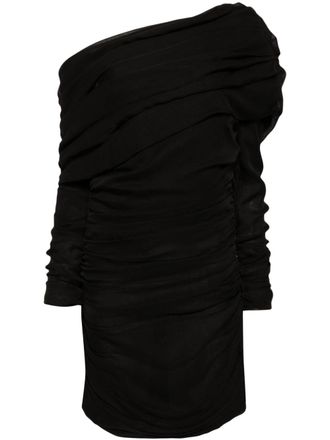 Saint Laurent ruched-detailing silk dress - women - Silk/Silk - 38 - Black
