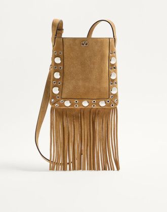 Valentino Garavani Borsa A Spalla Piccola Valentino Garavani Nellc&ocirc;te In Suede Con Frange Donna HAVANA BEIGE UNI
