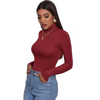 Generic Womens Long Sleeve Polo Neck Roll Neck Top - Plain Turtle Neck Slim Fit Jumper Shirt Casual Stretchy Tunic Plus Size (UK, Numeric, 8, 10, Regular, Reg