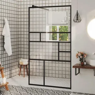 vidaXL Vidaxl - Mampara Ducha Accesible Vidrio Esg Transparente Negro 90x195 Cm