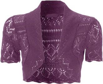 Generic Womens New Crochet Front Open Short Sleeve Knitted Bolero Cropped Cardigan Shrug Purple