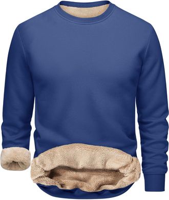 Generic Mens Sweatshirts Warm Fleece Jumpers Sherpa Lined Pullover Sweater Classic Winter Sweatshirt Mens Fleece Lined Sweatshirts Warm Jumper Winter Crewneck