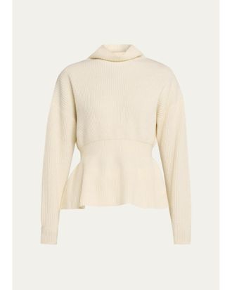Theory Mock-Neck Cinched-Waist Peplum Sweater