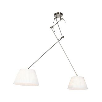 QAZQA Qazqa Cl&aacute;sico/antiguo L&aacute;mpara Colgante De Acero Con Pantallas Plisadas Crema 35 Cm 2 Luces - Blitz Textil /acero Cil&iacute;ndra /alargada /redonda Adecuado 