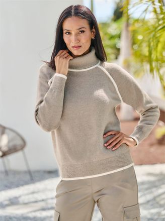 Heine Rollkragenpullover HEINE Pullover, Damen, Gr. 34, grau (taupe, champagner), 78% Polyester, 13% Polyacryl, 6% Wolle, 3% Elasthan, unifarben, Pullover R