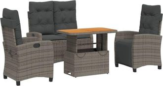 vidaXL Juego De Comedor De Jard&iacute;n 4 Piezas Con Cojines Rat&aacute;n Pe Gris Vidaxl