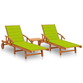 vidaXL Vidaxl - Tumbonas Con Mesa Y Cojines 2 Uds Madera Maciza De Acacia