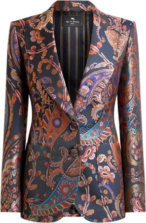 Etro jacquard floral-paisley blazer - women - Fabric - 42 - Blue