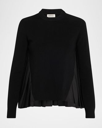 SIMKHAI Elanore Long-Sleeve Pleated Sweater