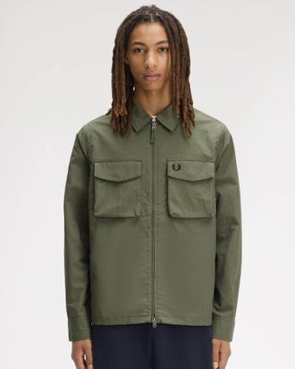 Fred Perry Mens Pocket Overshirt in Sage Green Nylon - Size X-Large