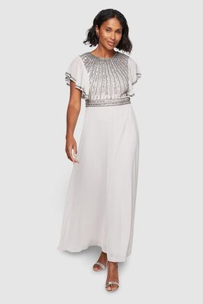 Wallis Embellished Ruffle Sleeve Maxi Dress in Grey at Nordstrom, Size 12