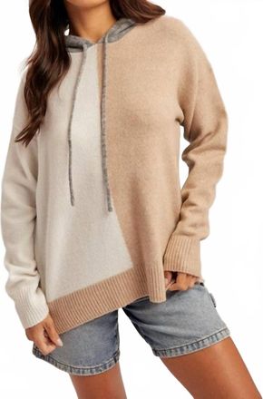 Hem & Thread Color Block Hoodie Knit Sweater In Beige White Grey