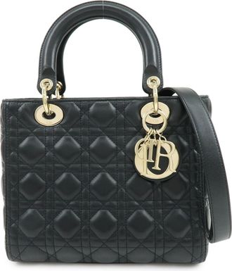 Dior Lady Dior Black Leather Handbag (Pre-Owned)