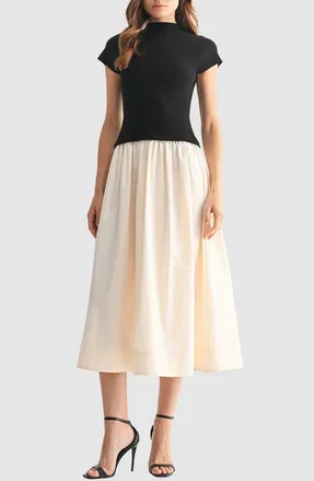 Mila Mae Cap Sleeve Mixed Media Dress in Black Cream at Nordstrom Rack, Size X-Large