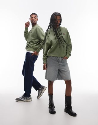 Tommy Jeans Felpa unisex verde slavato con toppa del logo