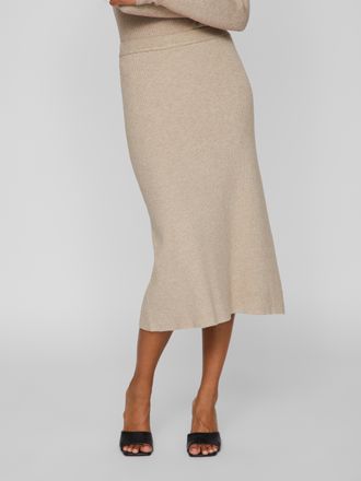 Vila Strickrock VILA VICOMFY A-LINE KNIT SKIRT- NOOS, Damen, Gr. M (38), beige (natural melange), Strick, Obermaterial: 51% Viskose, 27% Polyester, 22% Pol
