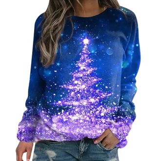 Generic Christmas Jumpers for Women UK Women Christmas Reindeer Jumpers Funny Snowman Print Graphic Sweatshirts Cute Long Sleeve Novelty Hoodies Xmas Holiday 