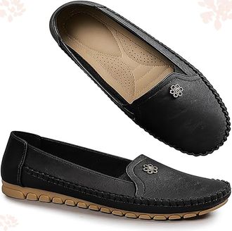 Generic Womens Casual Slip-On Walking FlatsLoafers,Stylish Orthopedic Shoes,Lightweight Slip on Stitched Flat-Soled Casual with Flower (Black,5.5)