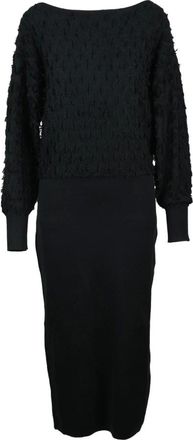 Twinset Kleedjes, Dames, Zwart, M, Wol, Lange gebreide jurk