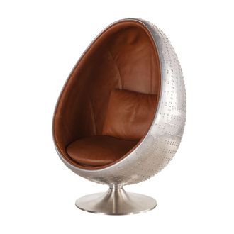 Maisons du monde Sill&oacute;n huevo industrial de piel marr&oacute;n