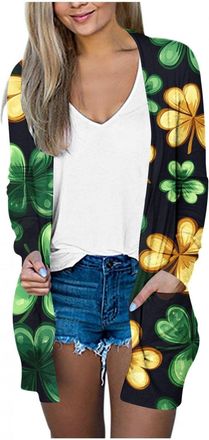Generic Womens T-Shirt Fitted Loose Tunic Casual Tops Tee Womens St Day Cardigan Comfy Tops Green Open Front Tops Irish Holiday Outfit Clothes Womens Button T
