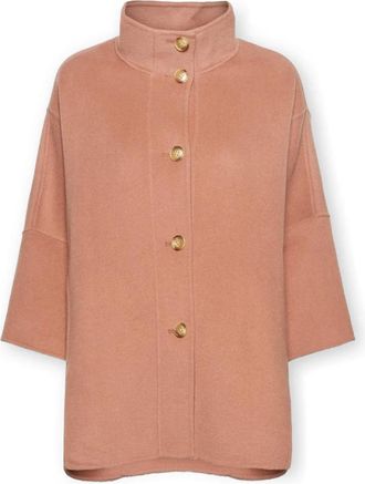 Elena Miro Dubbelzijdig cape met hoge kraag - Dames - Mantel - Roze - 2XL - Wol - Jassen