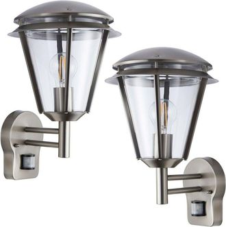 Loops 2 PACK IP44 Outdoor Wall Lamp Brushed Steel Modern PIR Lantern Porch Curve Light in Metallics