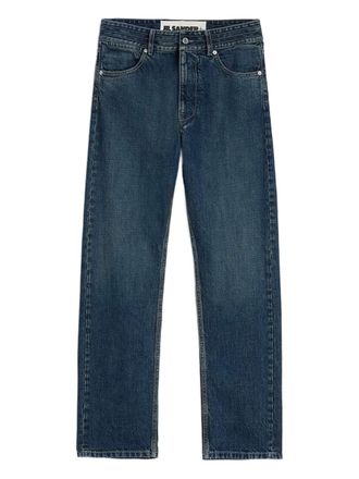 Jil Sander multi-stitched embossed logo trousers - men - Cotton - 30 - Blue
