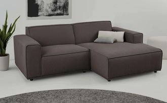 HOME AFFAIRE Ecksofa »Avelin, 228 cm, L-Form, Chenille, Struktur-Boucle« mit Wellenunterfederung, Kedernaht, bodentief, Skandi-Design