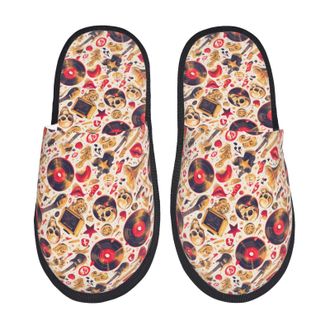 Generic Gold Skull Guitar Record Men Women House Slippers Cosy House Shoes Warm Shoes For Winter Bedroom Outdoor M