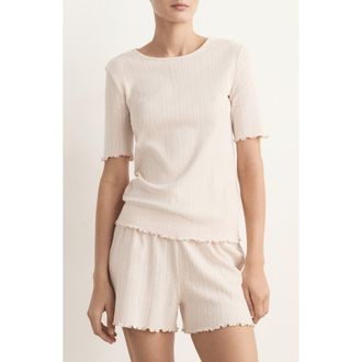 Mango Lettuce Edge Pointelle Cotton Sleep T-Shirt in Pink at Nordstrom, Size Medium
