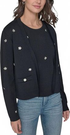 Karl Lagerfeld Floral-Rhinestone Cardigan In Black
