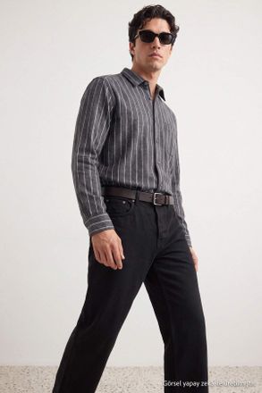 Trendyol MAN Heren Grijs Gestreept Lang Regular fit Overhemden