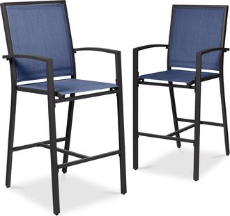 Best Choice Products Outdoor Barstools Set of 2, Bar Height Patio Chairs w/ All-Weather Mesh
