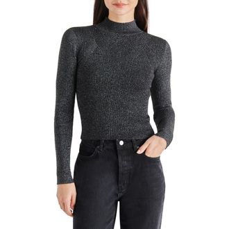Steve Madden Serita Metallic Rib Mock Neck Sweater in Black at Nordstrom, Size Small
