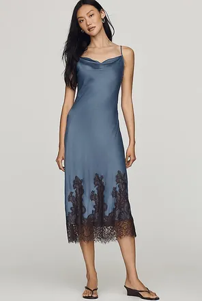 Maeve Cowl-Neck Lace Trim Sleeveless Midi Dress