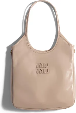 Miu Miu Ivy Leather Bag, Woman, Travertine Stone