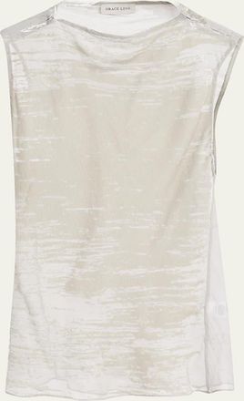 GRACE LING Boat-Neck Glitch Velvet Burnout Sleeveless Top