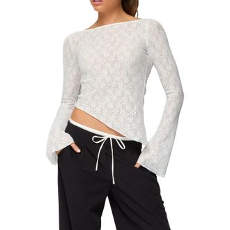 Edikted Mare Asymmetric Sheer Lace Top in White at Nordstrom, Size X-Small