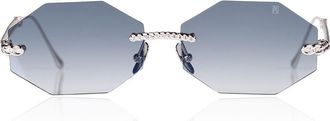 Anna-Karin Karlsson CHAIN NEST SUN - OCTAGONAL White Gold Grey Womens Sunglasses Silver Size 58