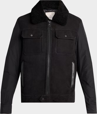 Moncler Men & apos;s Hybrid Suede Shearling-Collar Aviator Jacket