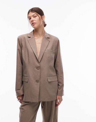 Emory Park Blazer sartoriale oversize color castano chiaro con spalle scese in coordinato-Neutro