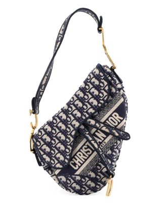 Dior Saddle Handbag Logo Embroidered Oblique Canvas Medium shoulder bag - women - Canvas - One Size - Blue