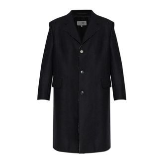 Maison Margiela Single-Breasted Coats, male, Black, Size: M Wool Coat With Raw-Edge Finishing