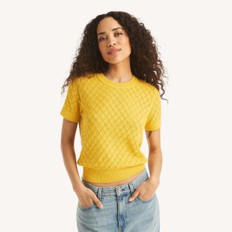 Nautica Womens Diamond Short-Sleeve Sweater