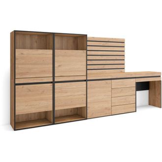 Skraut Home Zapatero, Armario Zapatos Botas, 297x145x35 Cm, Dormitorio, Habitaci&oacute;n, C&oacute;moda, Cajonera, Listones Decorativos, Tocador, Estilo Moderno, Roble - Skrau