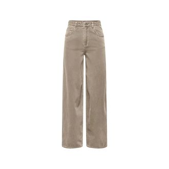 Only Wide Jeans, female, Beige, Size: L L32 Classic High-Waisted Cotton Jeans with Zip and Button Fastening