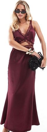 Never Fully Dressed Petite - Vestito sottoveste lungo bordeaux con cut-out e dettagli in pizzo-Rosso